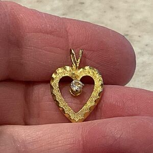 Heart Pendant Rhinestone setting goldtone branded .75”